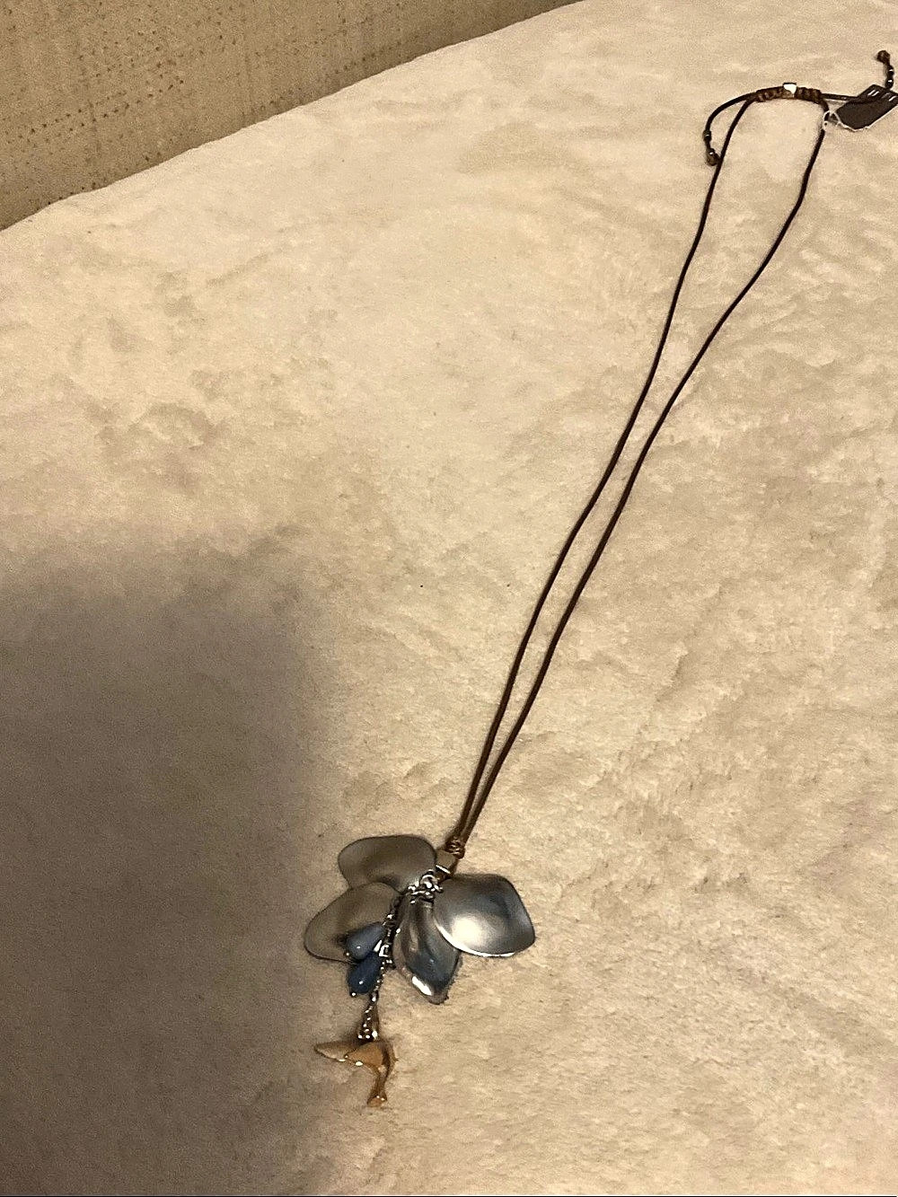 J.Jill Hummingbird Petal Pendant Cord Necklace Brown & Silver